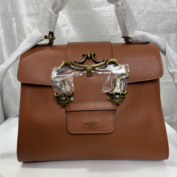 Moschino Authentic Italian Leather Large Baroque Bag, crossbody and top handle